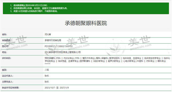 承德朝聚眼科医院怎么样